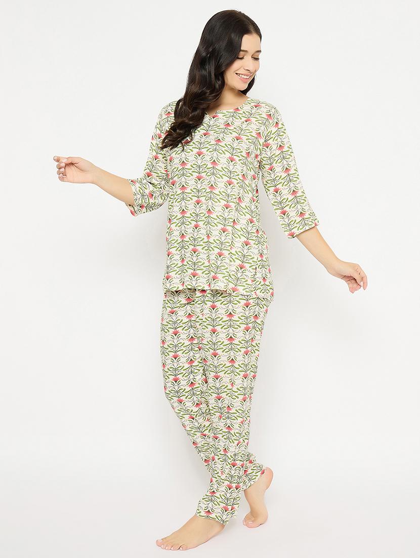 women printed three quarter sleeve nightwear set - 21692355 - Standard Image - 2