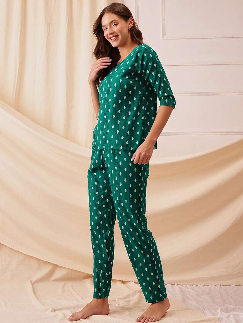 women printed three quarter sleeve nightwear set - 21692360 -  Standard Image - 2