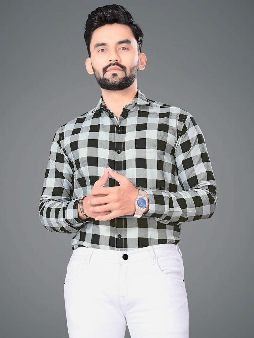 men long sleeves checkered casual shirt - 21692537 -  Standard Image - 2