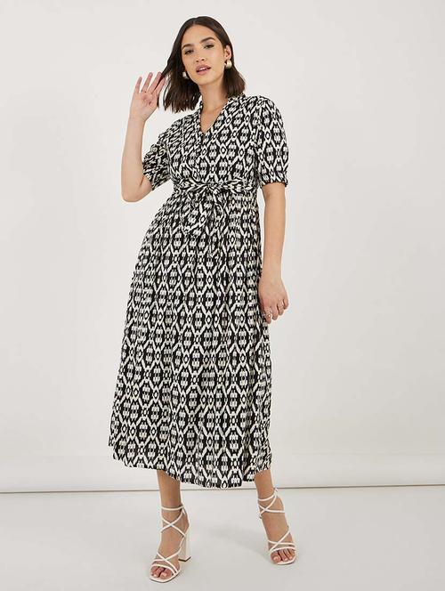 women printed mandarin neck a-line dress - 21692538 -  Standard Image - 0