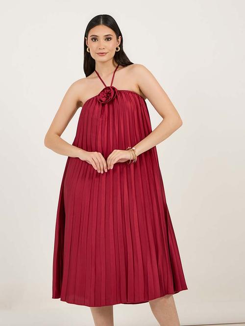 women solid halter neck a-line dress - 21692540 - Standard Image - 0