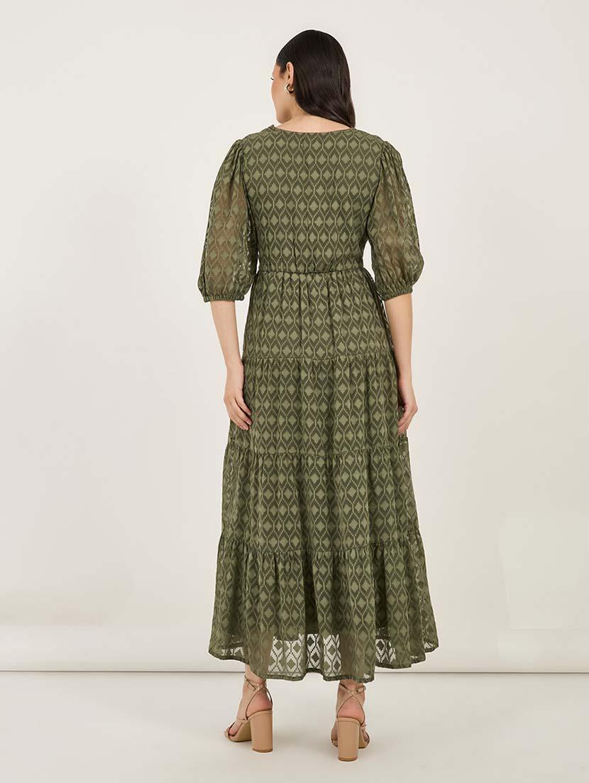 women self designed puff sleeves tiered dress - 21692549 - Standard Image - 2