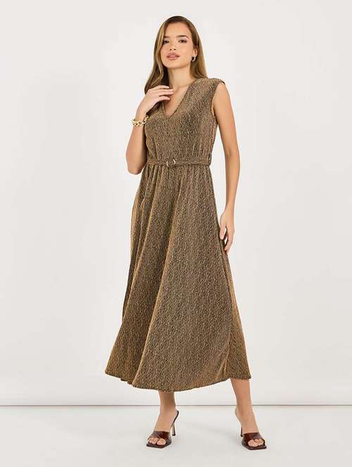 women self designed sleeveless belted dress - 21692550 - Standard Image - 0