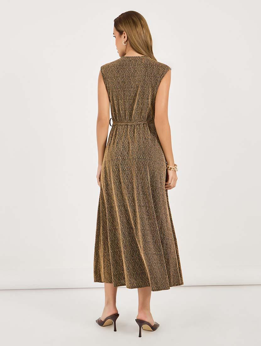 women self designed sleeveless belted dress - 21692550 - Standard Image - 2