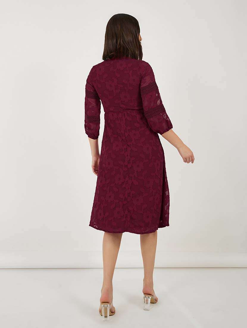 women slef designed puff sleeves a-line dress - 21692556 - Standard Image - 2