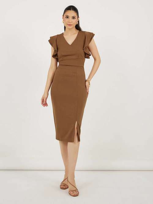 women solid flute sleeves bodycon dress - 21692560 -  Standard Image - 0
