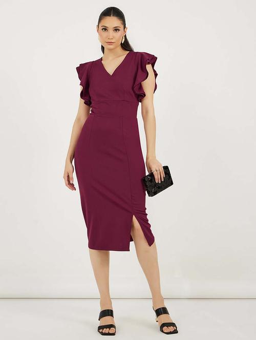 women solid flute sleeves bodycon dress - 21692561 -  Standard Image - 0
