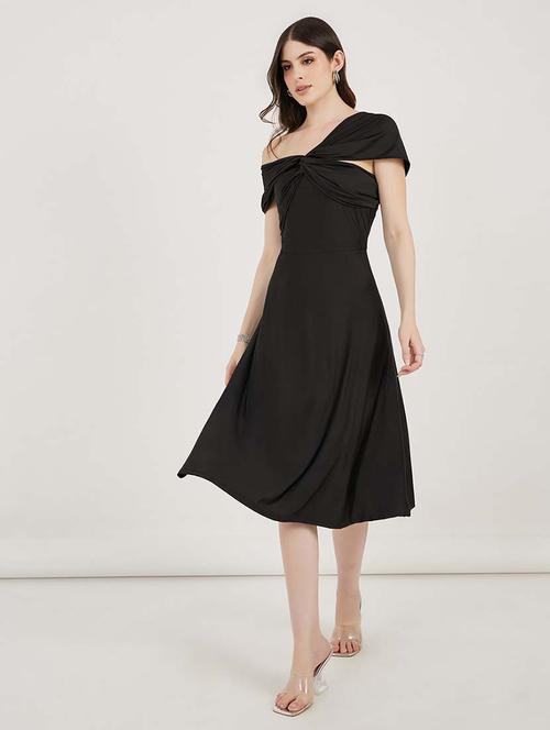 women solid asymmetric neck a-line dress - 21692563 -  Standard Image - 0