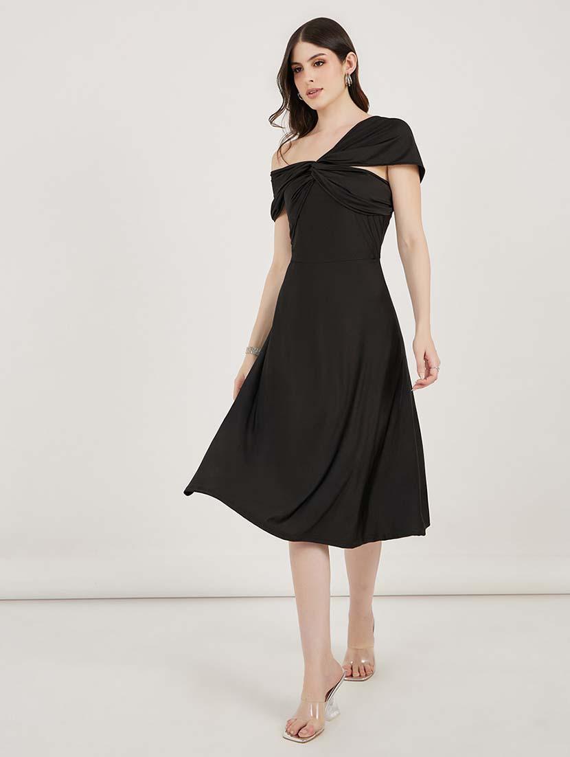 women solid asymmetric neck a-line dress - 21692563 -  Zoom Image - 0