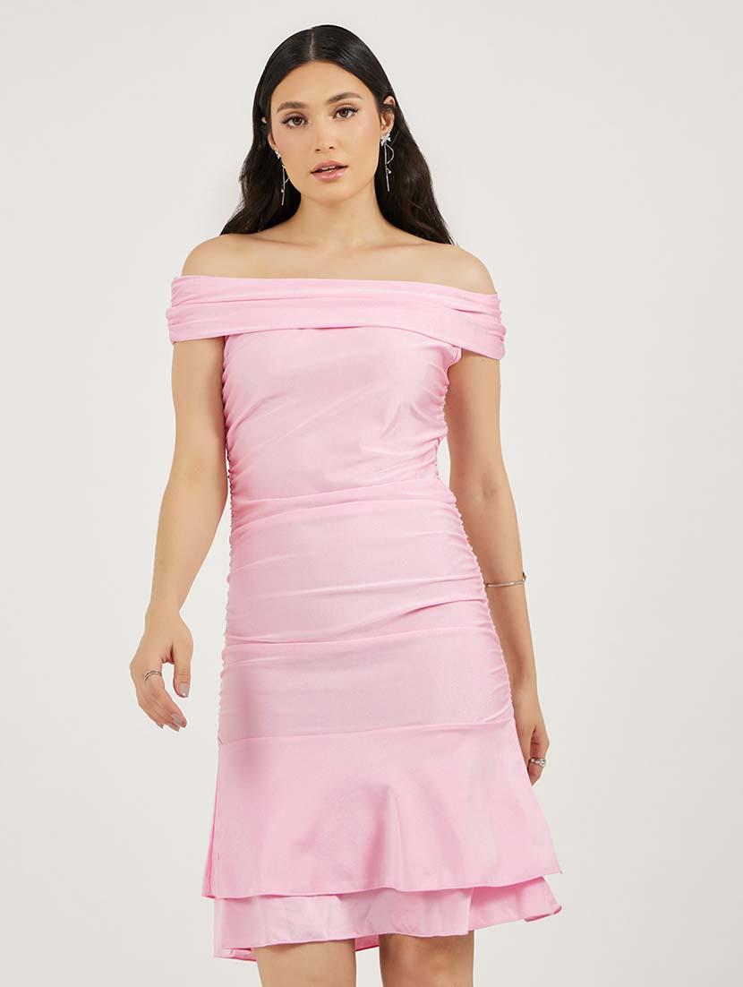 women solid off shoulder tiered dress - 21692565 - Zoom Image - 0