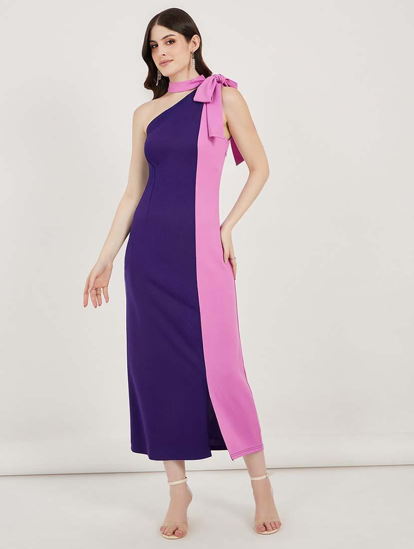 women ccolor blocked single shoulder sheath dress - 21692566 -  Zoom Image - 0