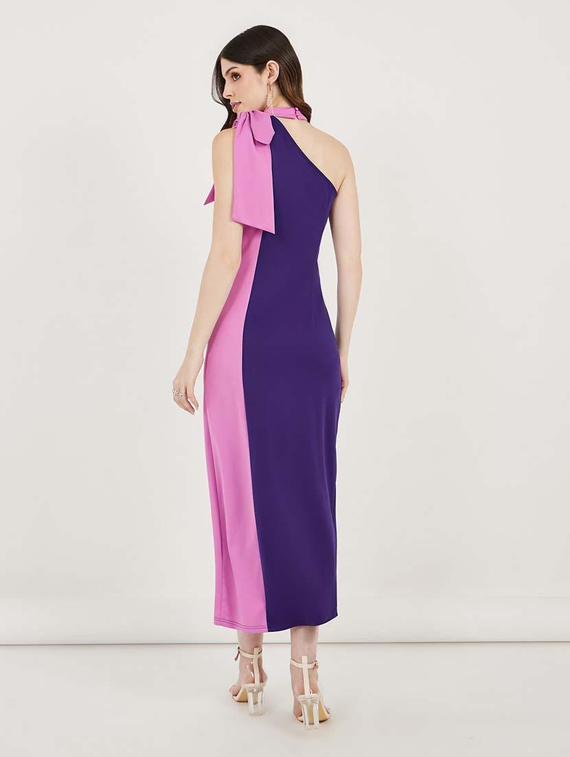 women ccolor blocked single shoulder sheath dress - 21692566 - Standard Image - 2