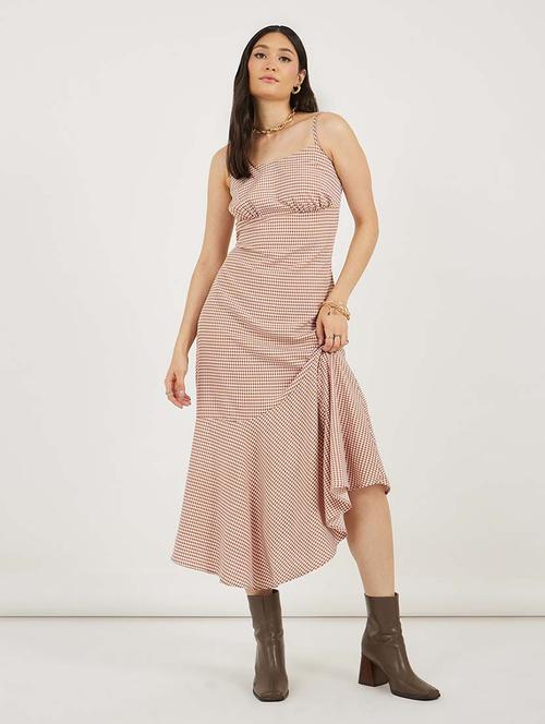 women checkered shoulder strap tiered dress - 21692567 - Standard Image - 0