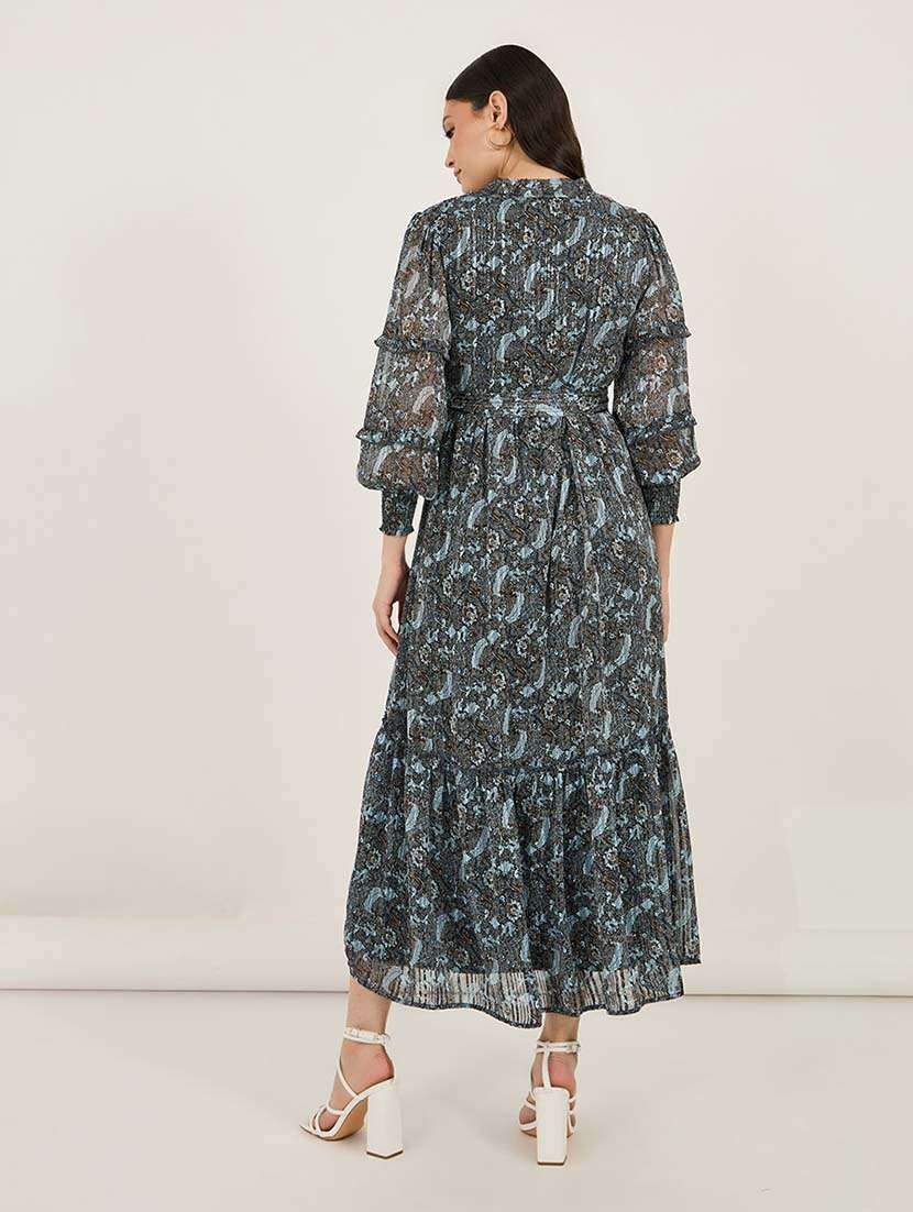 women printed puff sleeves tiered dress - 21692582 -  Standard Image - 2