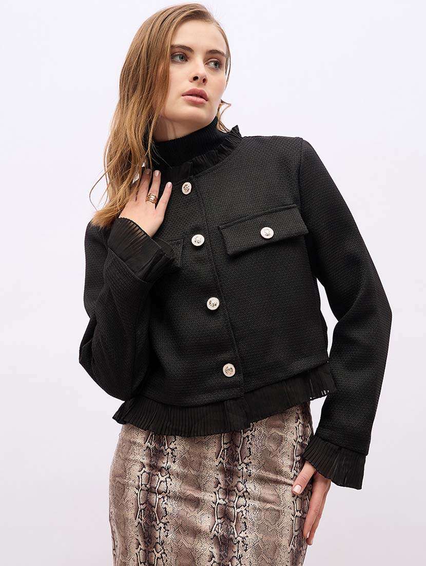 women solid long sleeve jacket