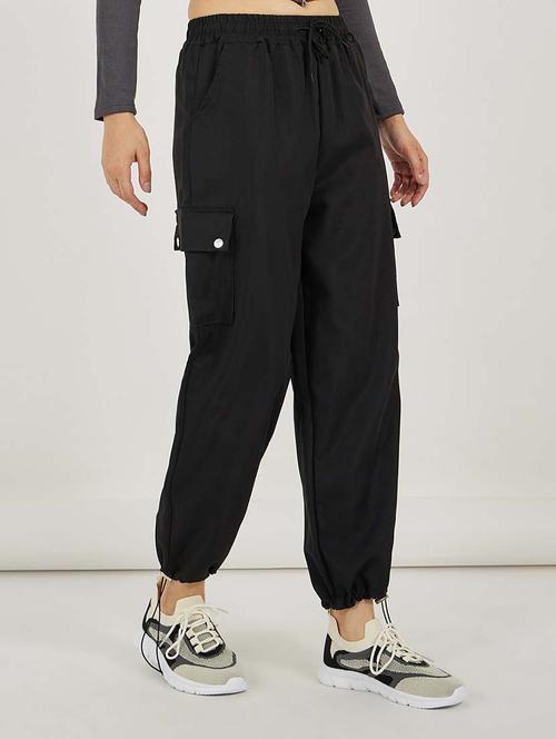 women solid mid rise jogger - 21692588 - Standard Image - 0