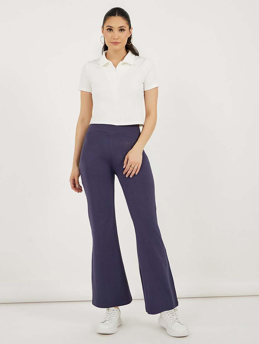 women solid high rise flared legging - 21692590 - Standard Image - 2
