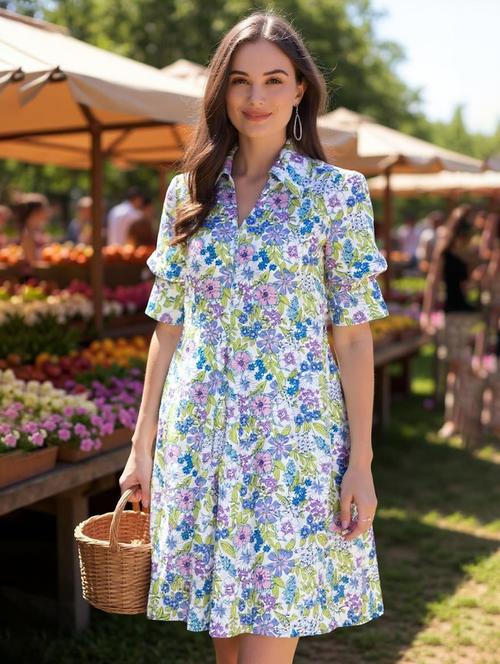 women floral print collared shirt dress - 21692629 -  Standard Image - 0
