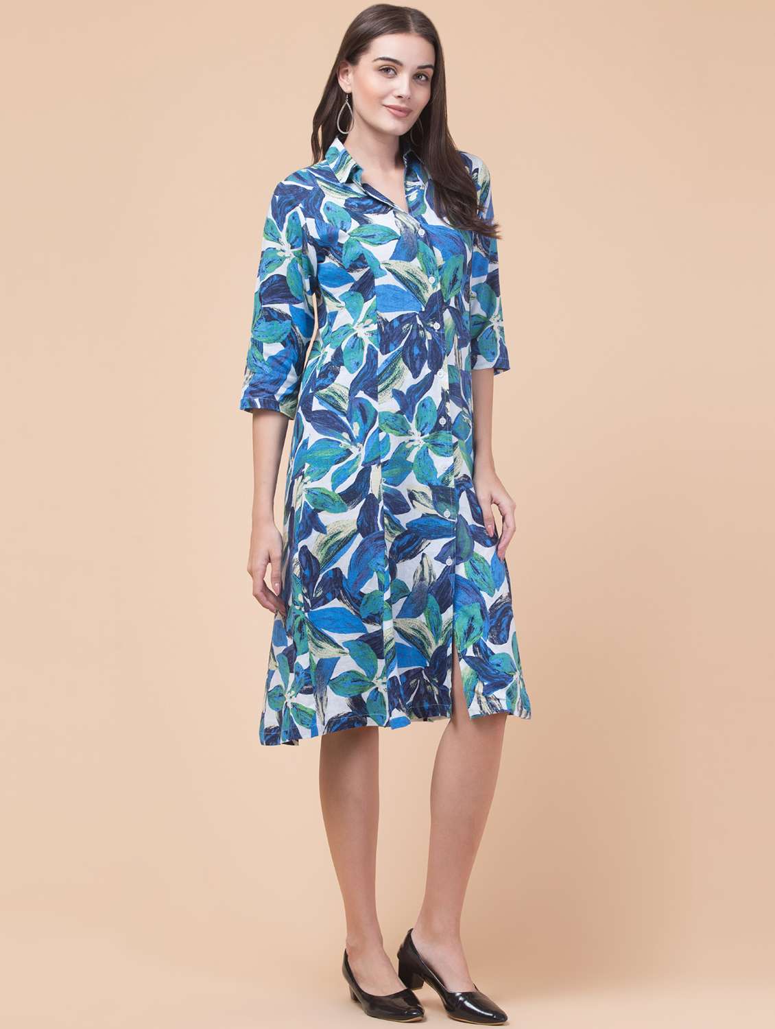 women tropical print collared shirt dress - 21692632 -  Standard Image - 2
