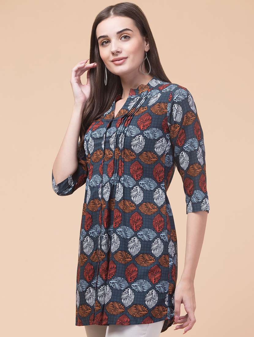 women printed mandarin neck a-line tunic - 21692640 -  Standard Image - 2