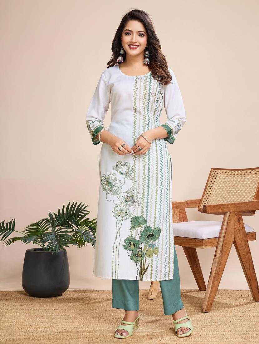 women white printed kurta pant set