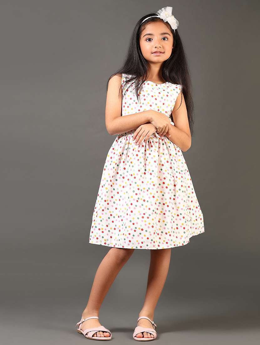 girls polka doted sleeveless round neck frock