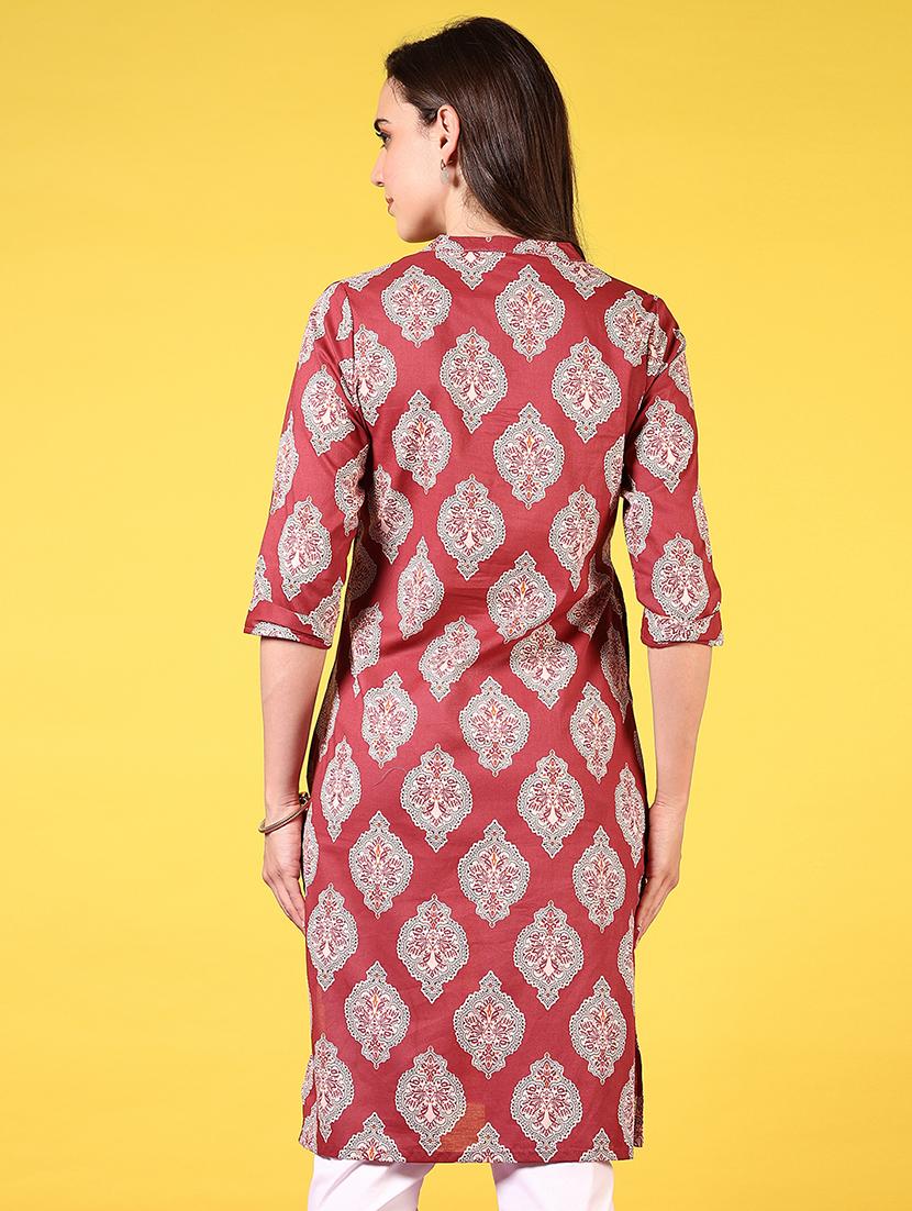 women mandarin neck printed straight kurta - 21692741 - Standard Image - 2