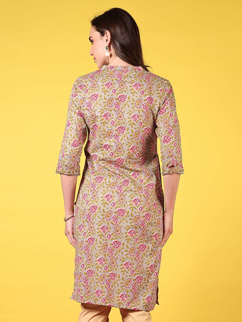 women mandarin neck floral printed straight kurta - 21692743 -  Standard Image - 2