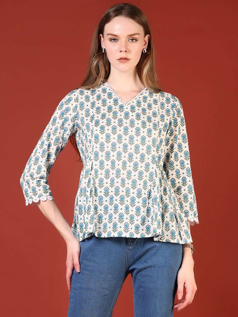 women printed three quarter sleeve a-line top - 21692765 -  Zoom Image - 0