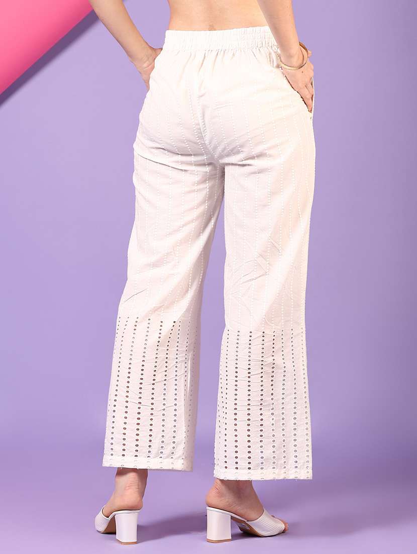 women off white embroidered straight palazzo - 21692770 -  Standard Image - 2