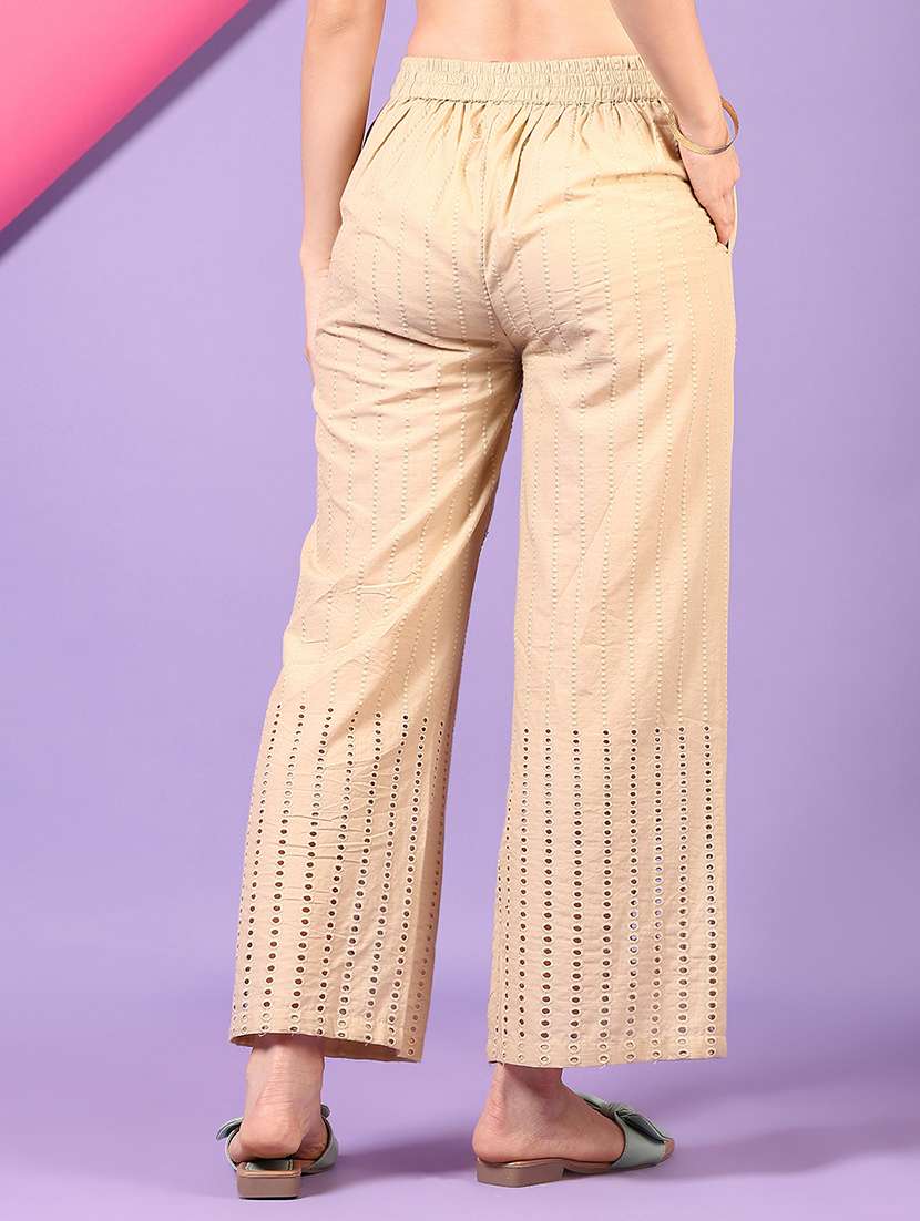 women off white embroidered straight palazzo - 21692771 -  Standard Image - 2