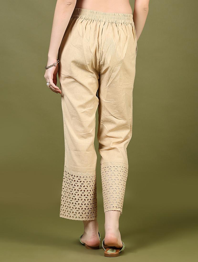 women solid lace hem straight pant - 21692773 - Standard Image - 2