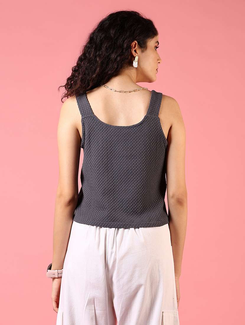 women grey shoulder strap crop top - 21692774 -  Standard Image - 2