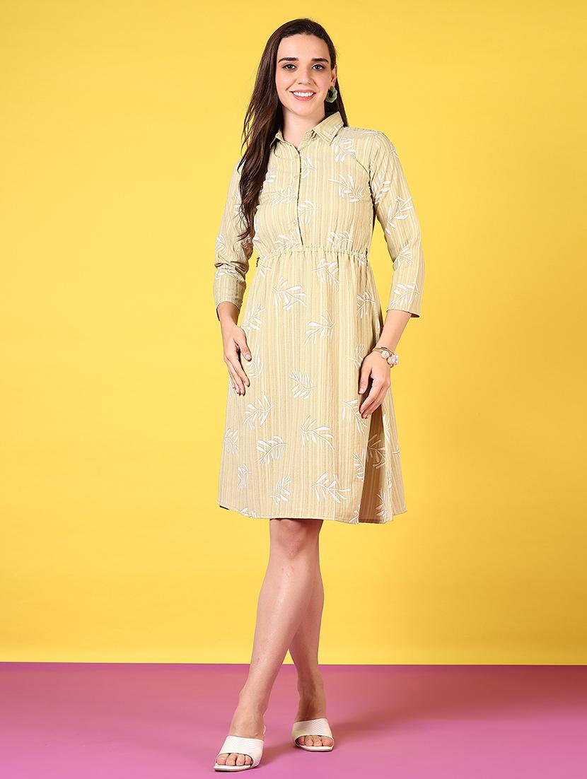women printed collared a-line dress - 21692851 - Zoom Image - 0