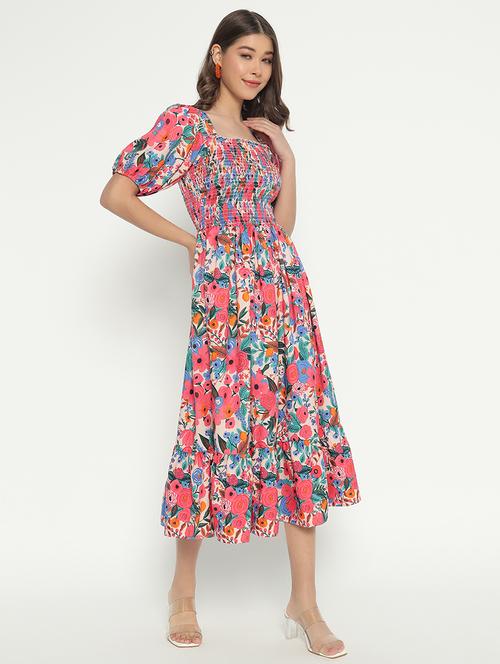 women printed puff sleeves tiered dress - 21692854 -  Standard Image - 0