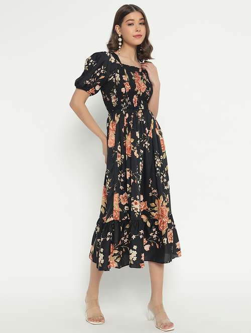 women printed puff sleeves tiered dress - 21692855 -  Standard Image - 0