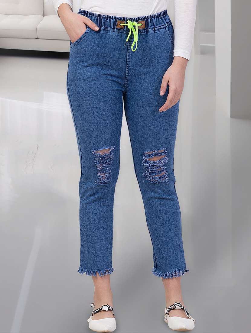 women distressed mid rise slim fit jean