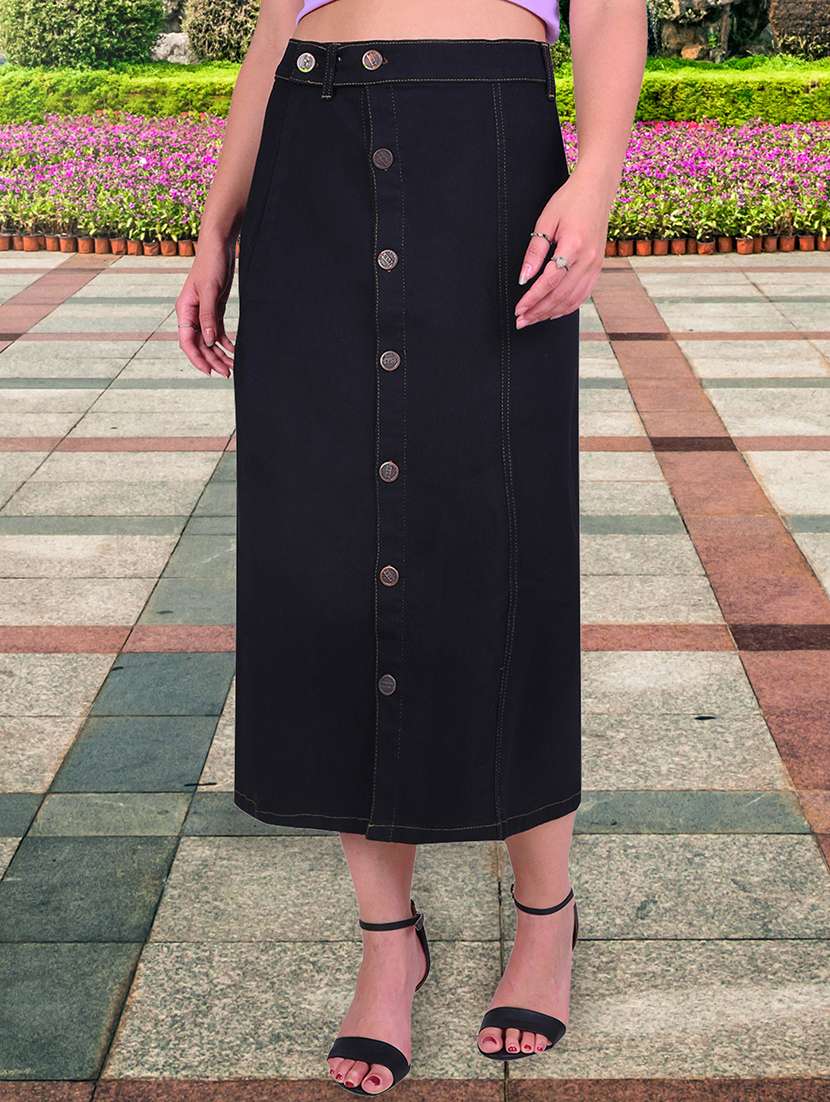 women solid high rise a-line skirt