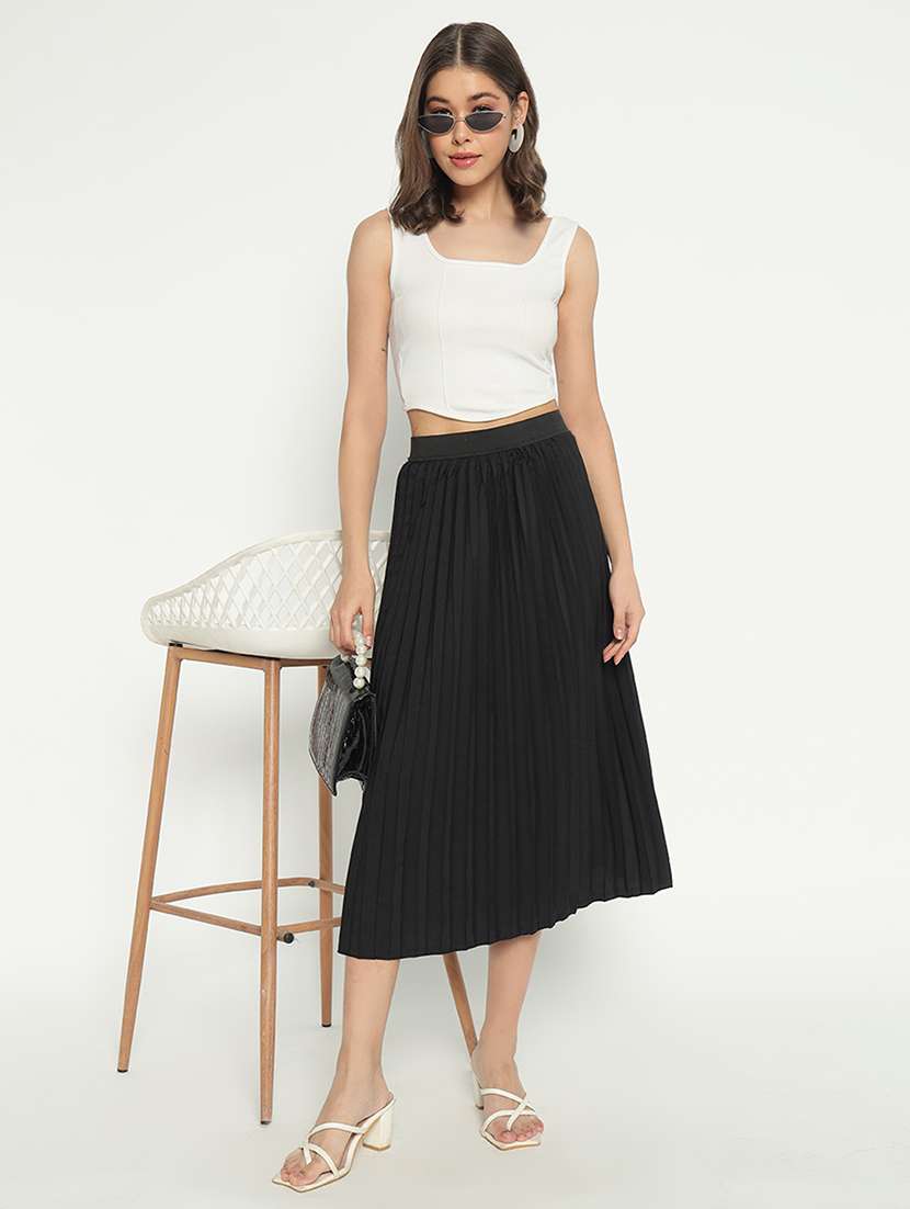 women solid high rise pleated skirt - 21693158 - Standard Image - 2