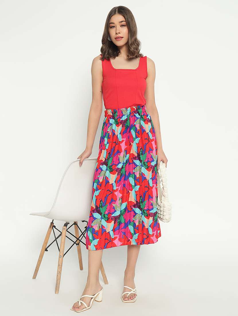 women printed high rise pleated skirt - 21693162 - Standard Image - 2