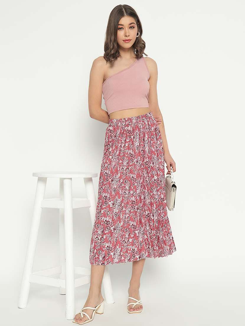 women printed high rise pleated skirt - 21693166 - Standard Image - 2