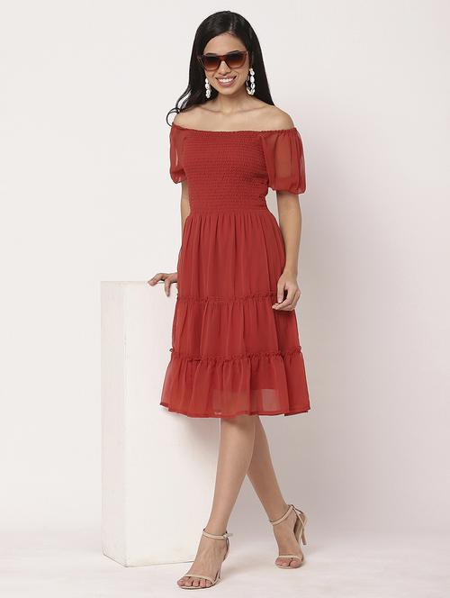 women solid puff sleeves tiered dress - 21693222 -  Standard Image - 0