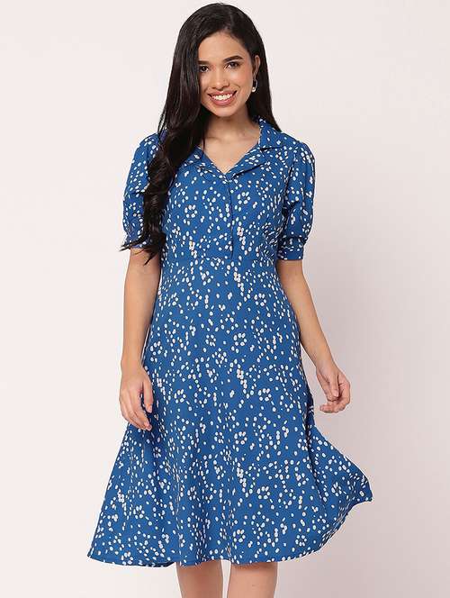 women printed puff sleeves a-line dress - 21693223 -  Standard Image - 0