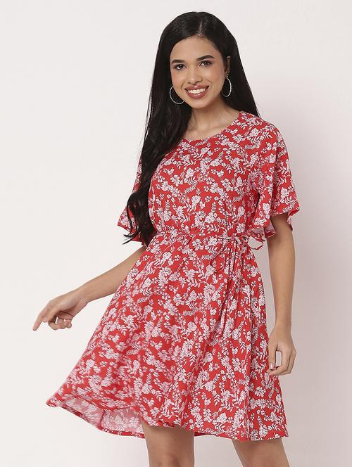women printed flute sleeves fit & flare dress - 21693225 -  Standard Image - 0