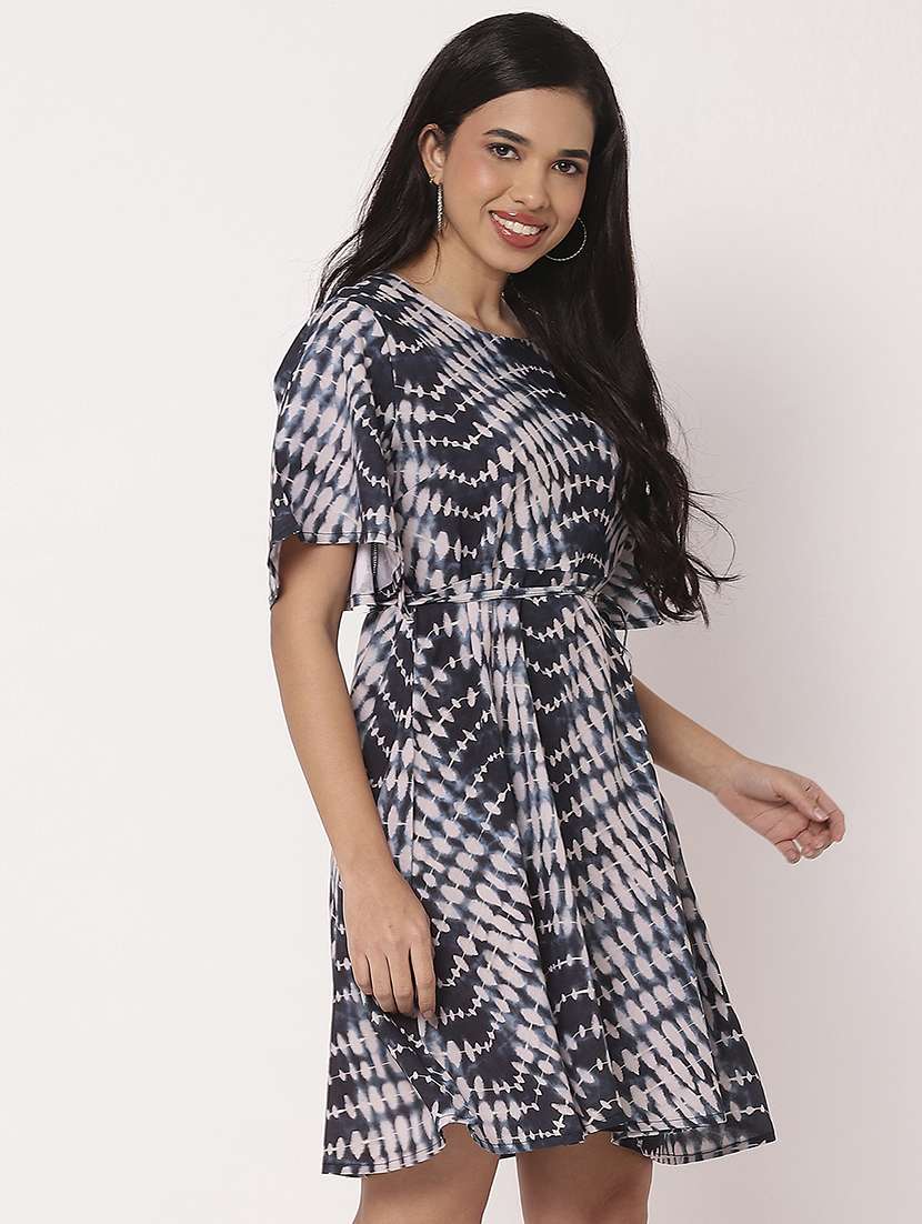 women printed flute sleeves fit & flare dress - 21693226 -  Standard Image - 2