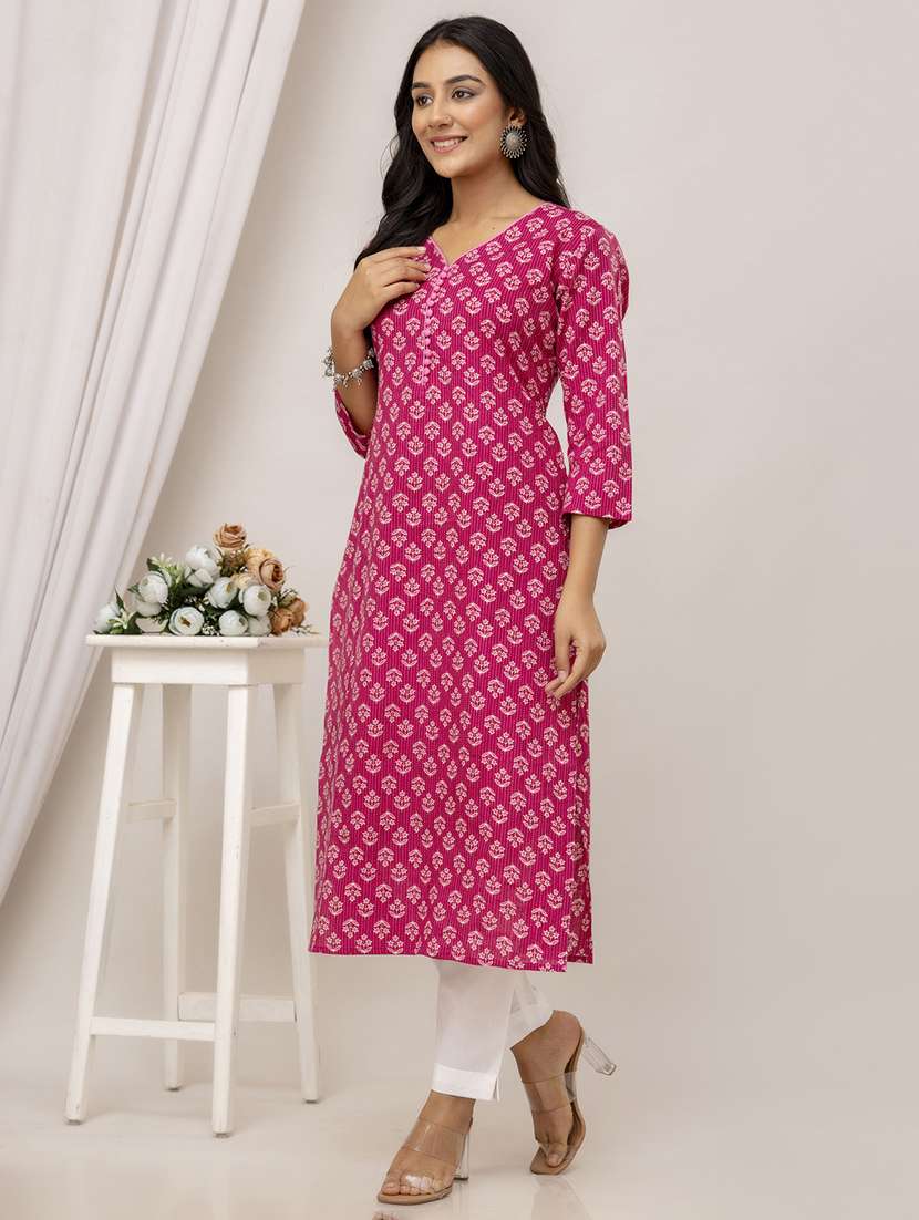 women three quarter sleeve straight kurta - 21693230 -  Standard Image - 2