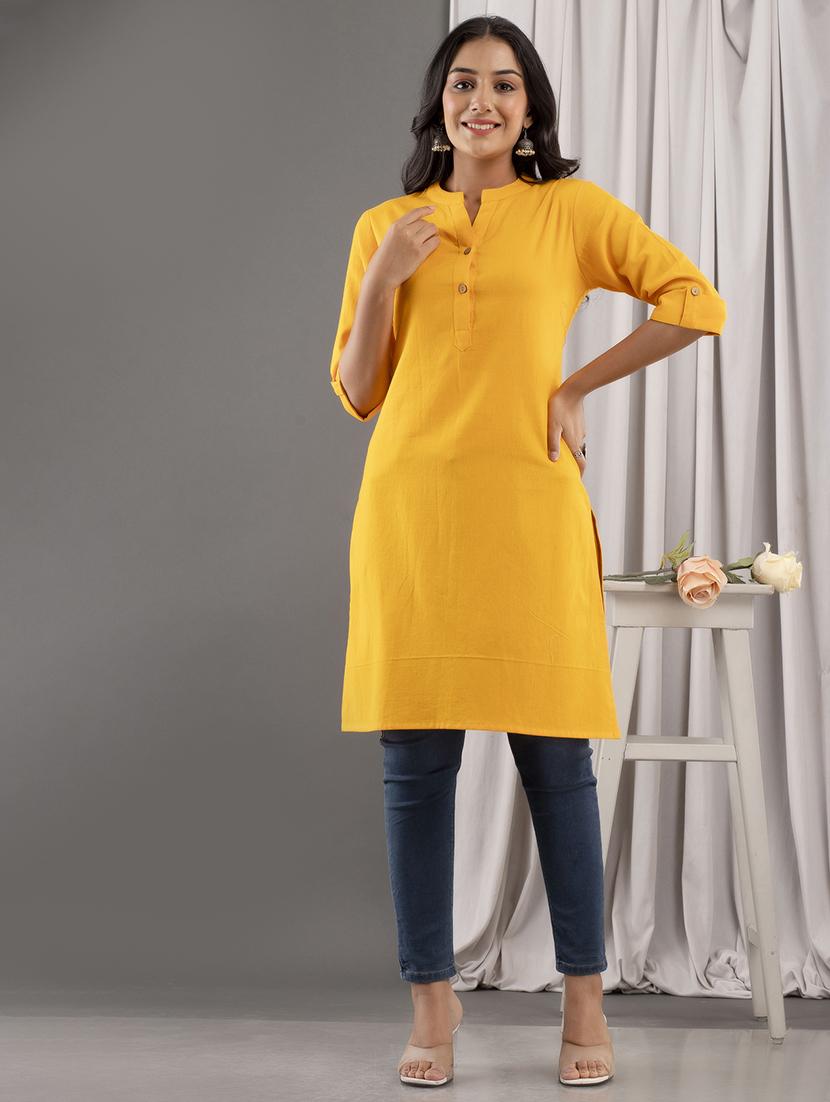 women solid roll up sleeve straight kurta - 21693237 - Zoom Image - 0