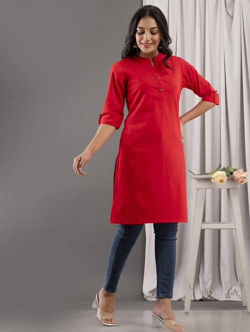 women solid roll up sleeve straight kurta - 21693238 - Standard Image - 0