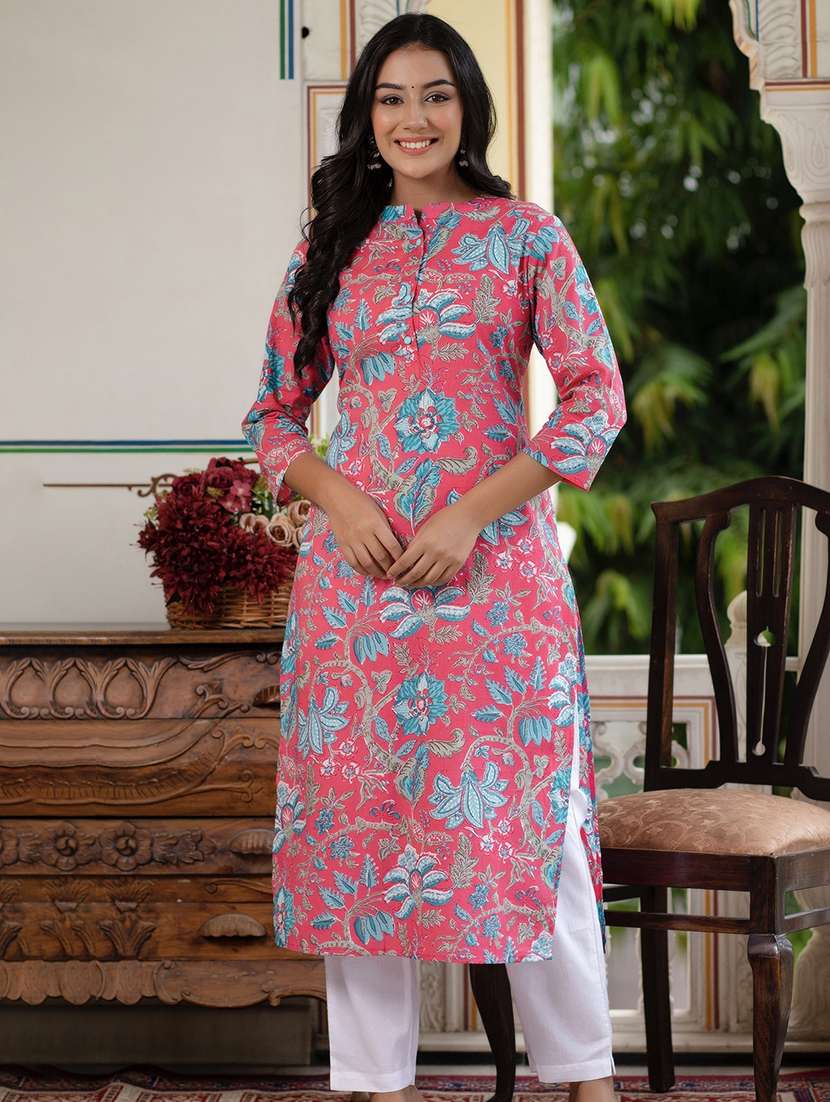women three quarter sleeve straight kurta