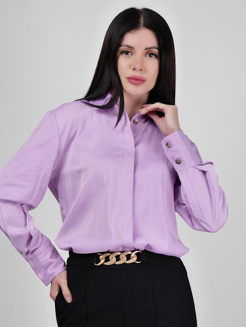women solid collared long sleeves regular shirt - 21693244 -  Standard Image - 0